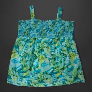 Lane Bryant Teal Blue Green Tropical Pattern Babydoll Tank Top